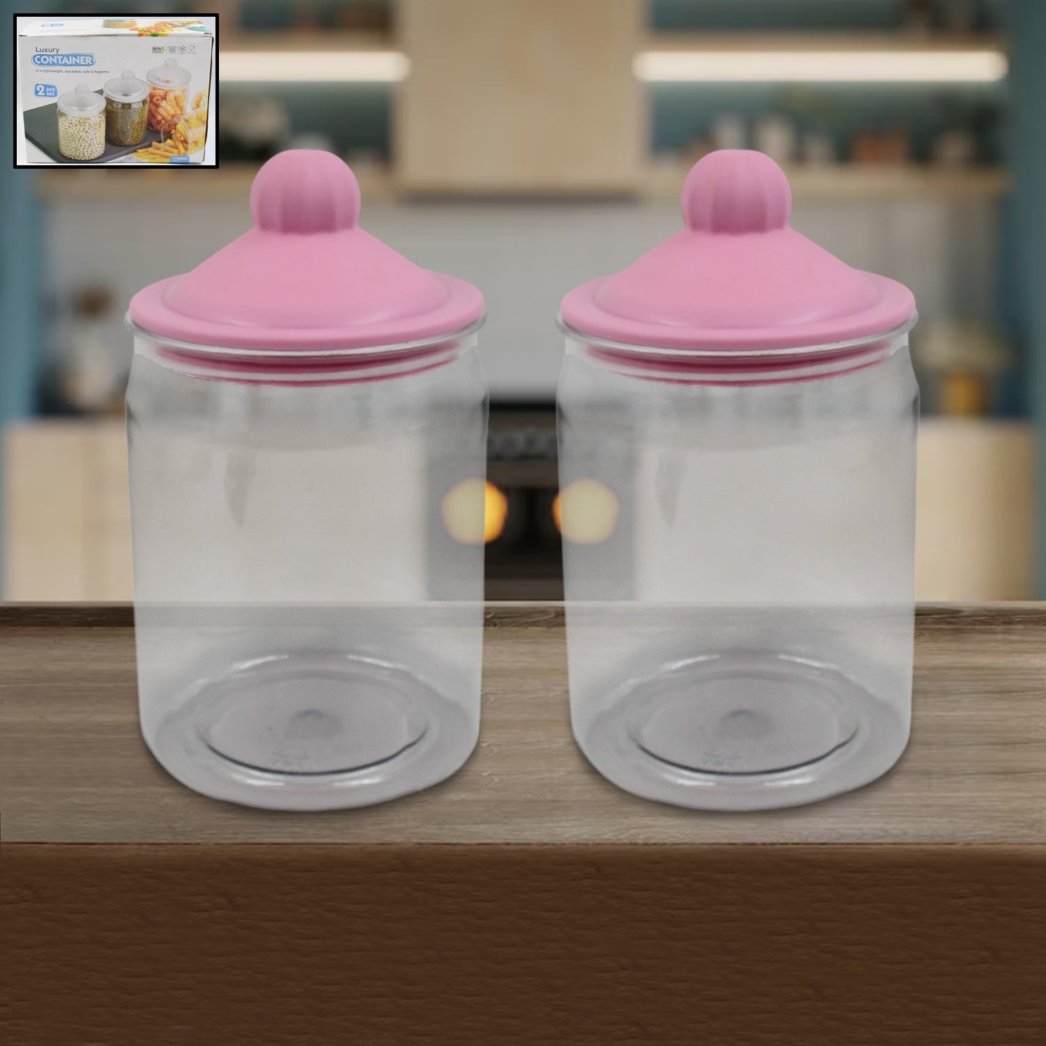 Transparent Kitchen Plastic Container/ Jar Set (2 Pcs Set / 1100 ML Approx) Transparent Kitchen Plastic Container/ Jar Set (2 Pcs Set / 1100 ML Approx)